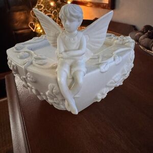 Beautiful porcelain square candle holder with an angel or little fairy. 💖💖💖
